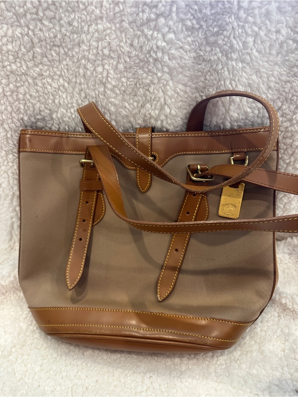 Classic Brown Canvas Tote Bag with Leather Trim